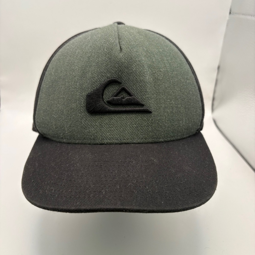Quiksilver Snapback Hat Black Olive Green Embroidered Logo 55cm Trucker Cap